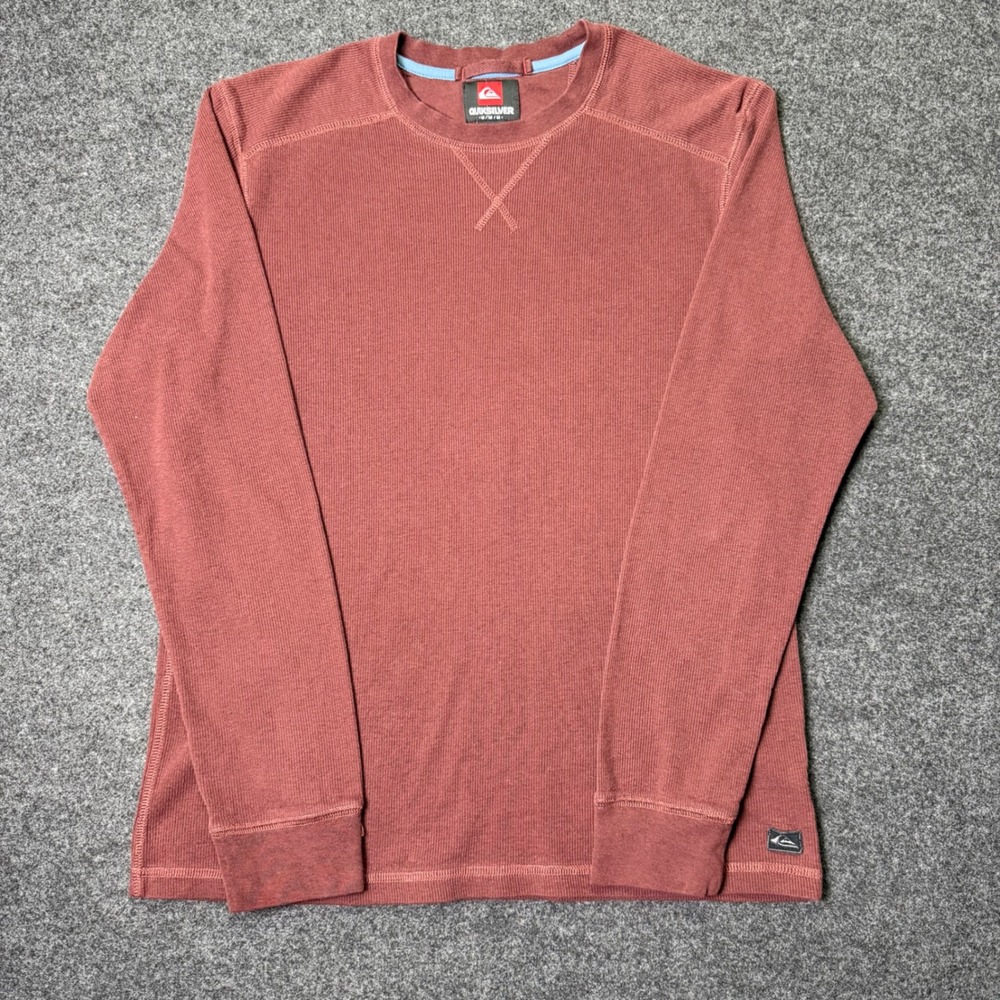 Vintage Quiksilver Thermal Shirt M Red Waffle Knit Long Sleeve Surf Crewneck